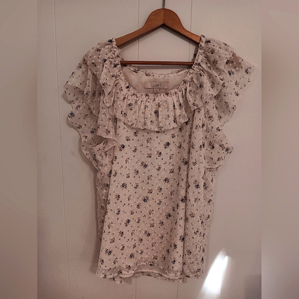 LOFT Floral Ruffle Blouse - Cream